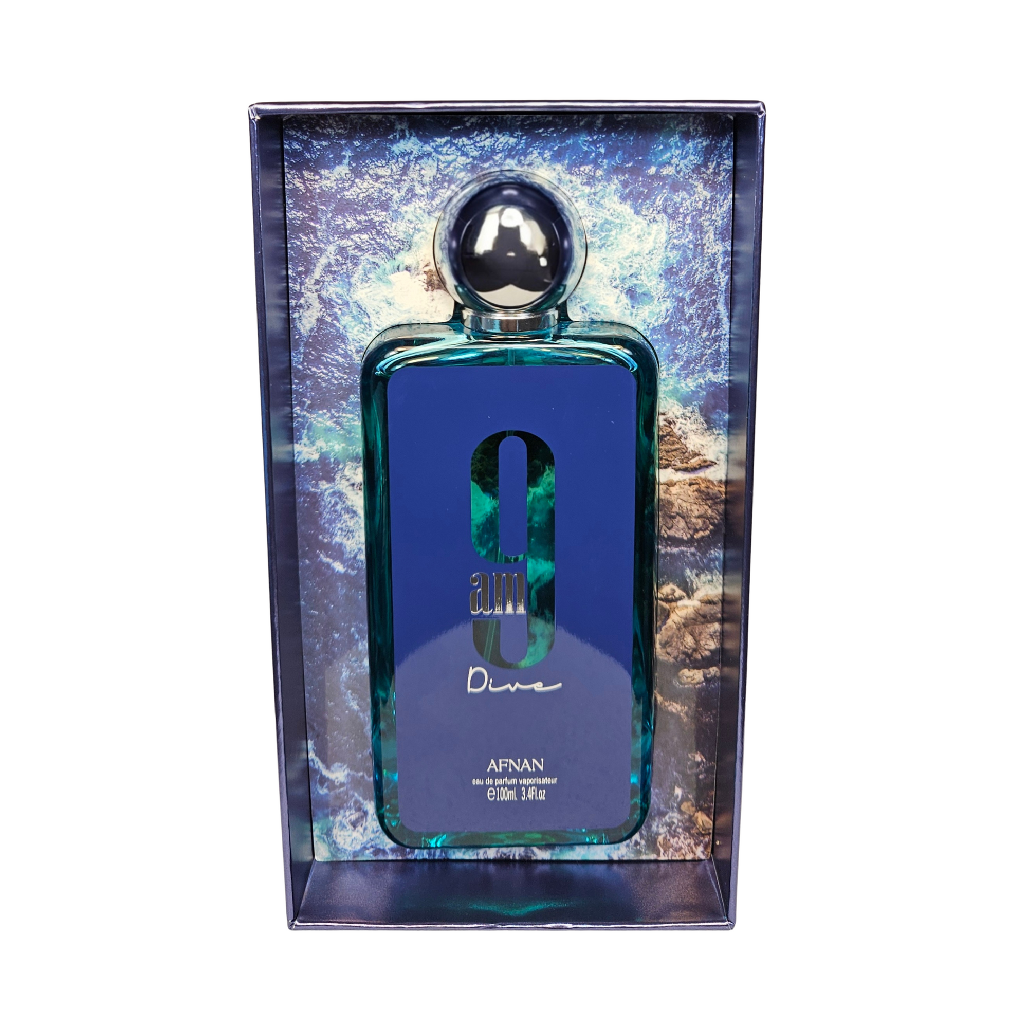 9 AM Dive by Afnan front of perfume bottle inside the box 100 ml