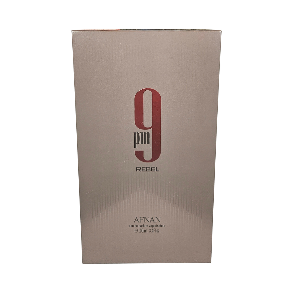 9 PM Rebel by Afnan front of perfume box 100 ml