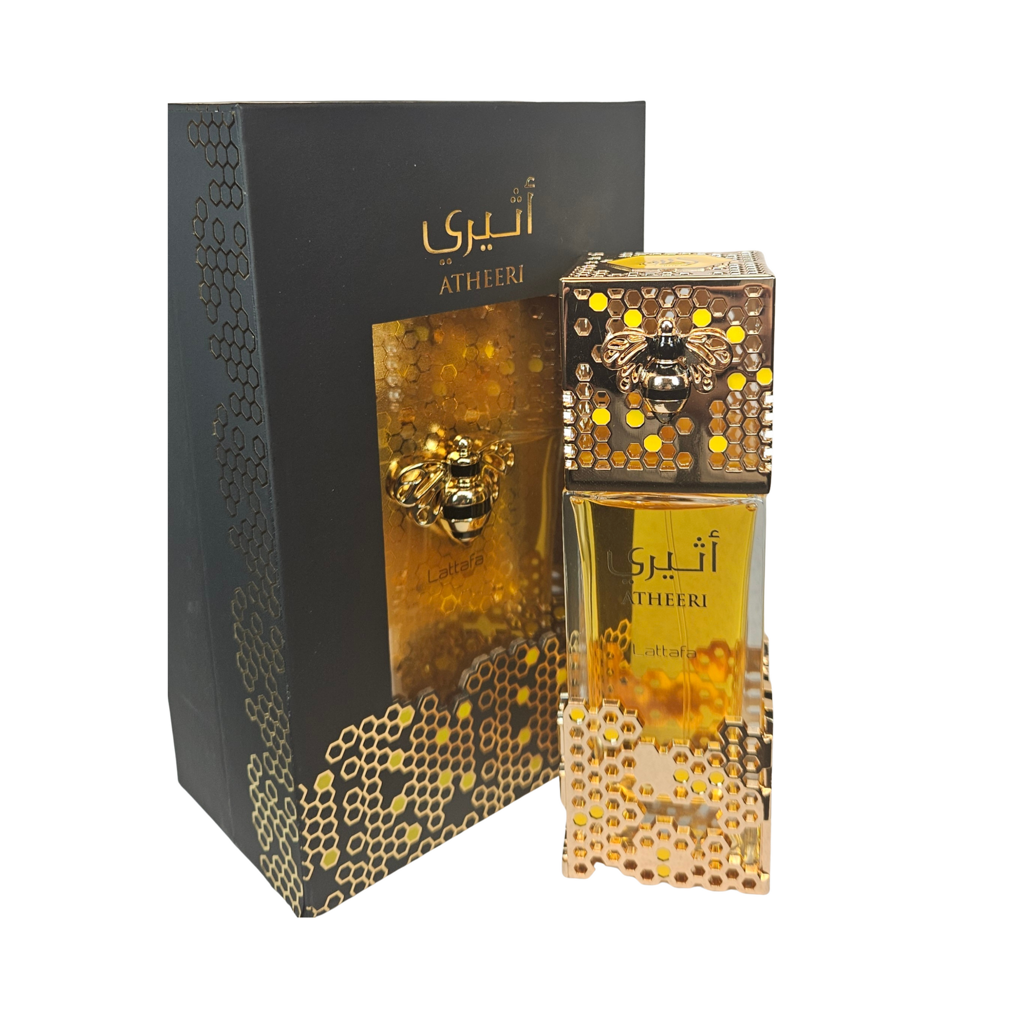 Lattafa Atheeri 100 ml Eau de Parfum front of beautiful perfume bottle with gift box
