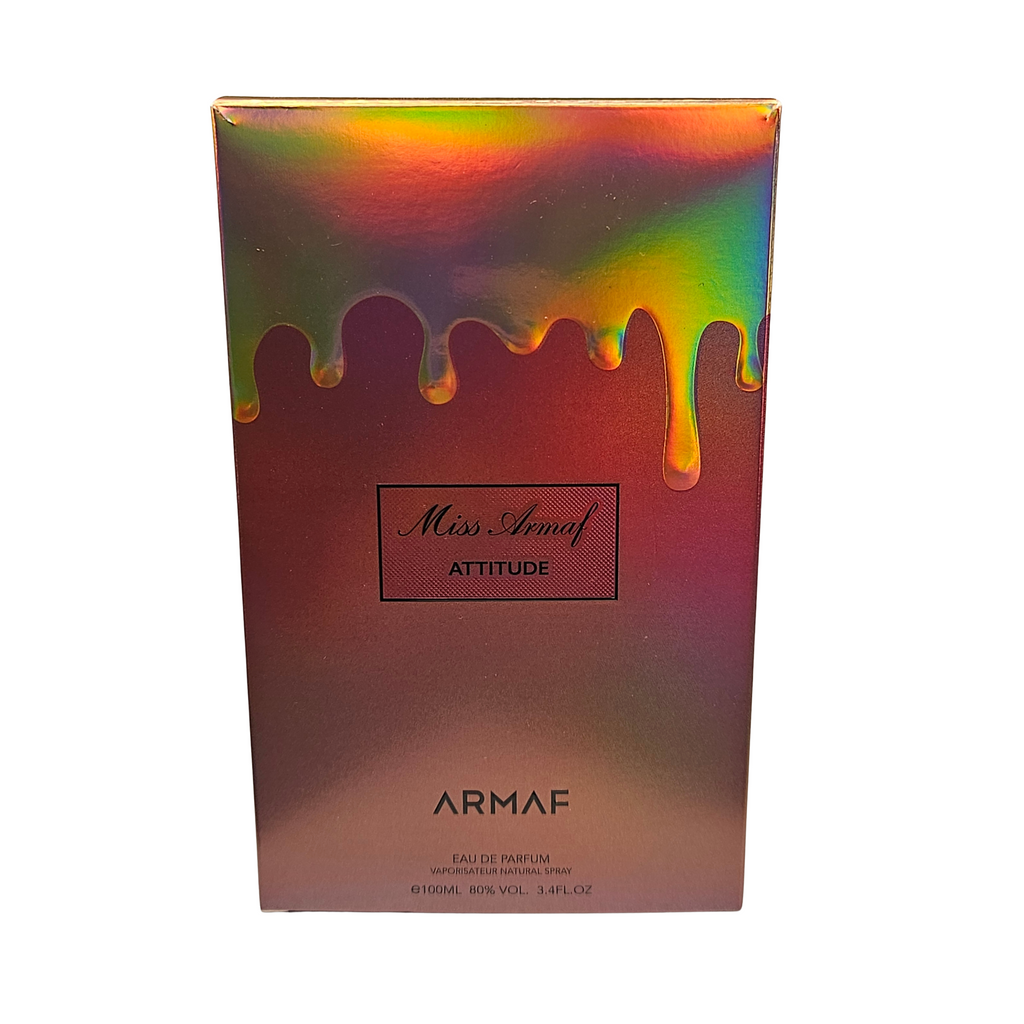 Miss Armaf Attitude eau de parfum 100 ml front of perfume box on white background 