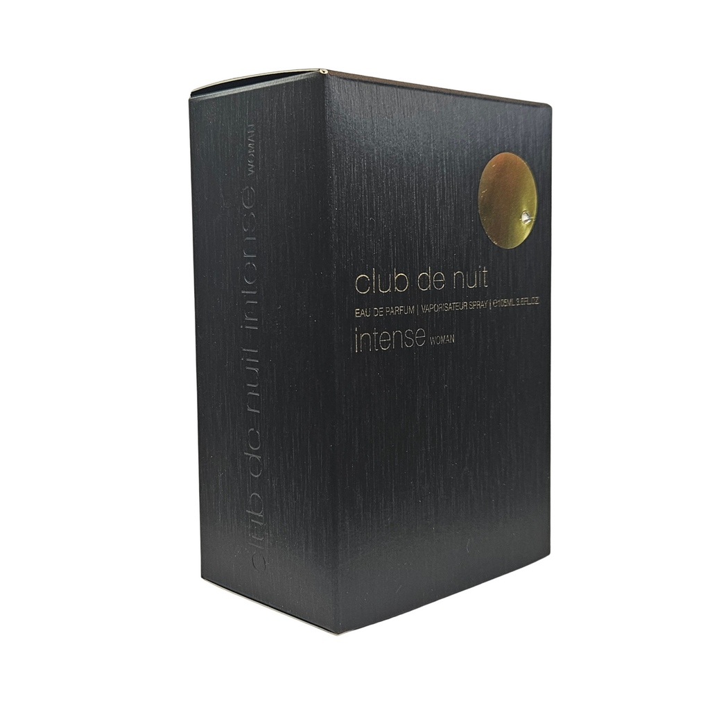 Club de Nuit Intense Woman by Armaf 105 ml side of perfume box on white background