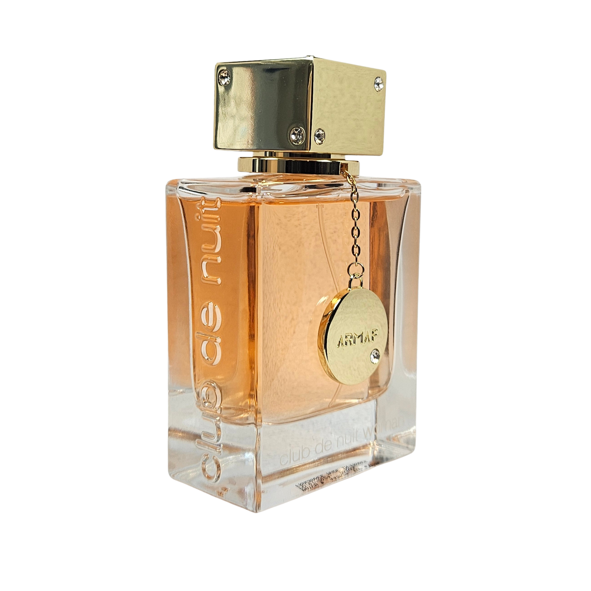 Club de Nuit Woman by Armaf 105 ml side of perfume bottle on white background