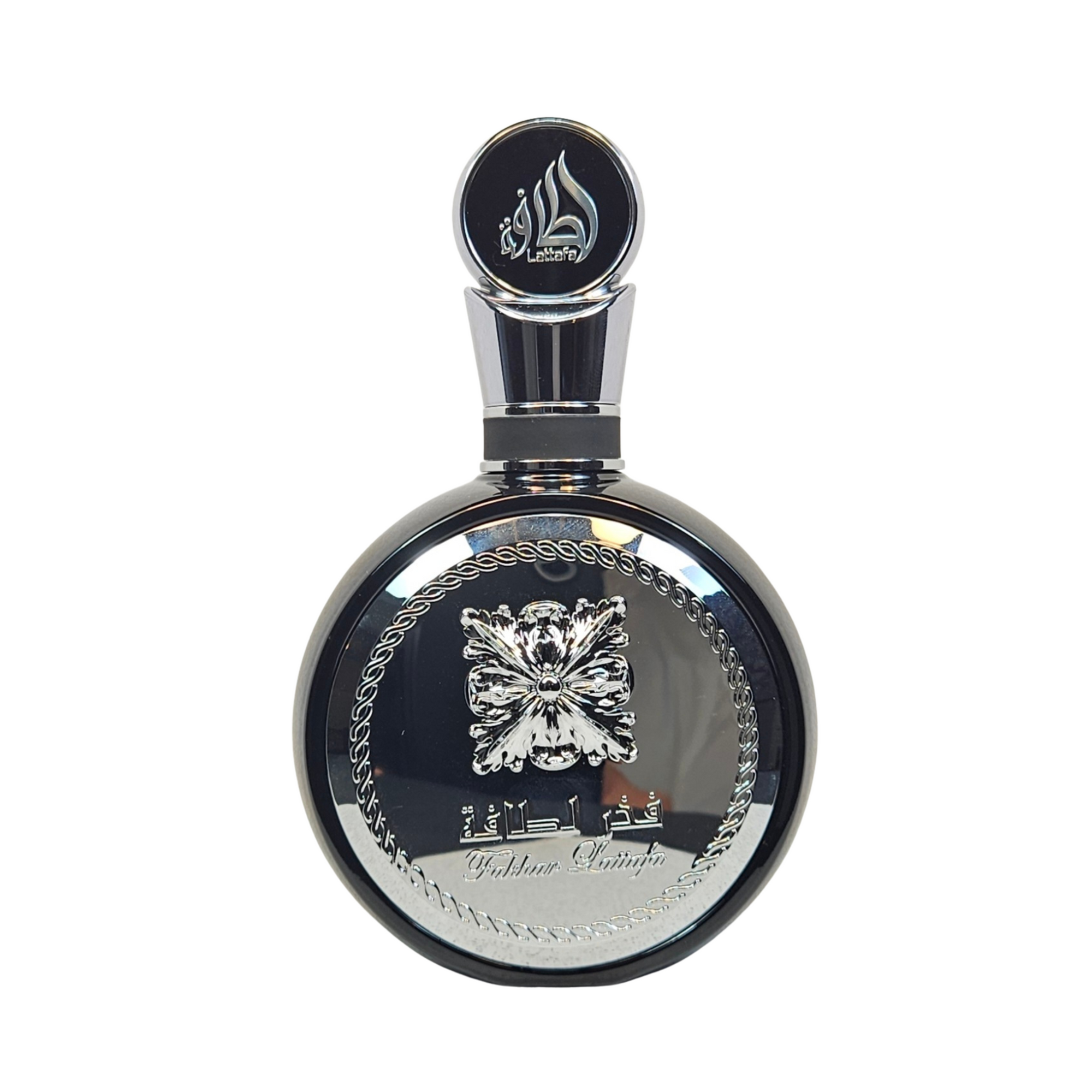 Fakhar Lattafa Black Eau de parfum 100 ml perfume bottle on white background