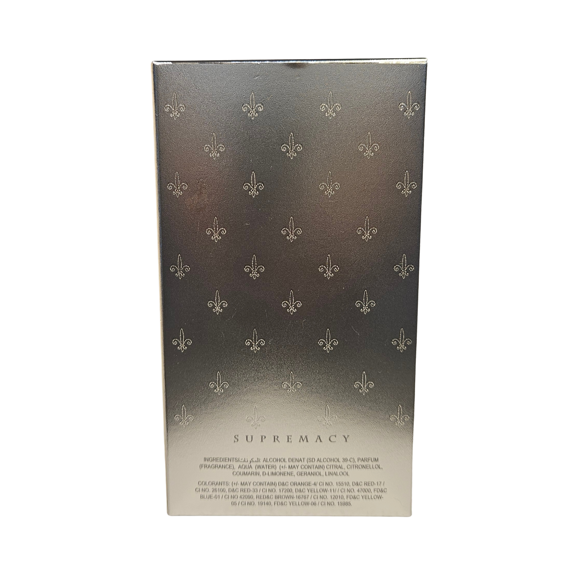 Supremacy by Afnan 100 ml back of perfume box