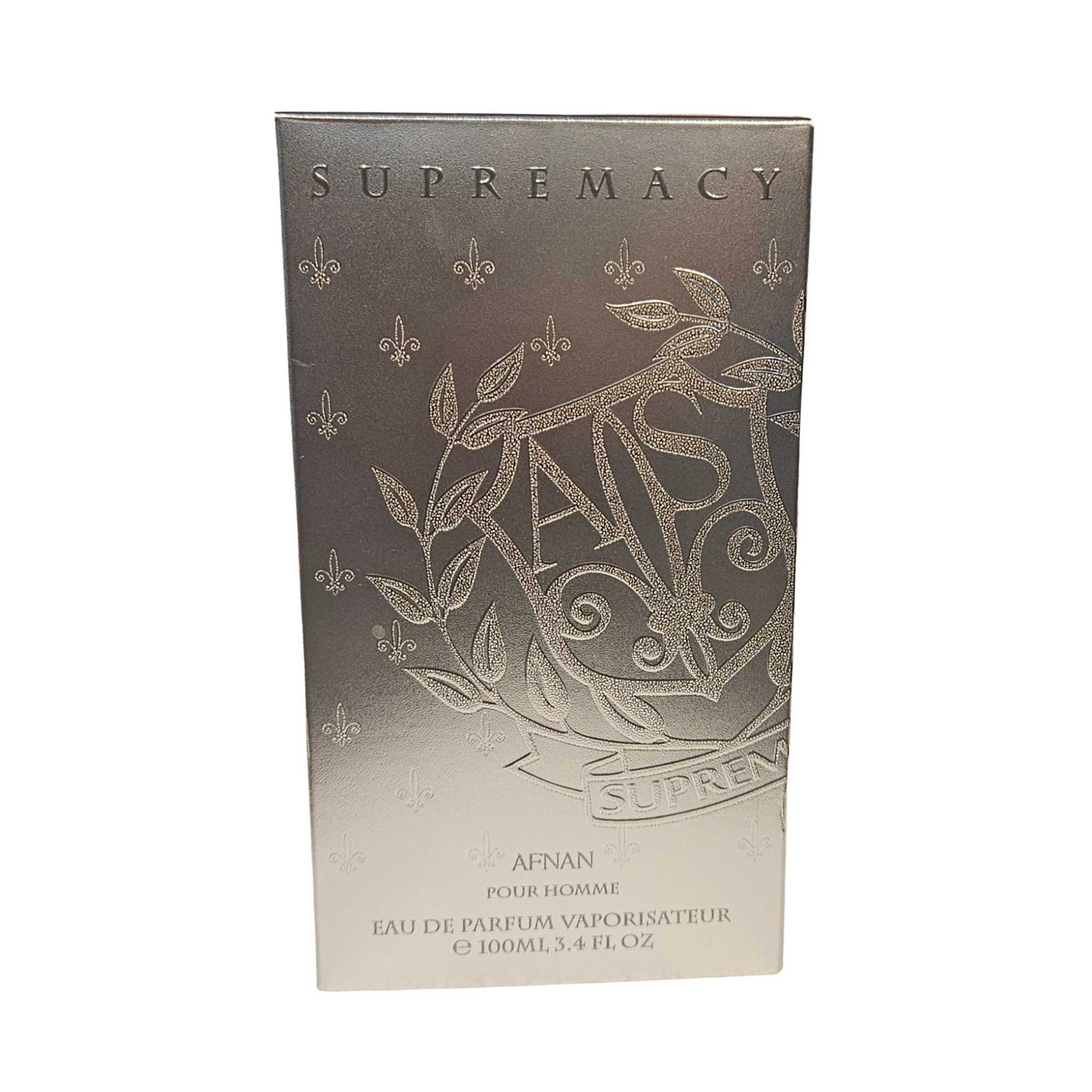 Supremacy by Afnan 100 ml front of perfume box